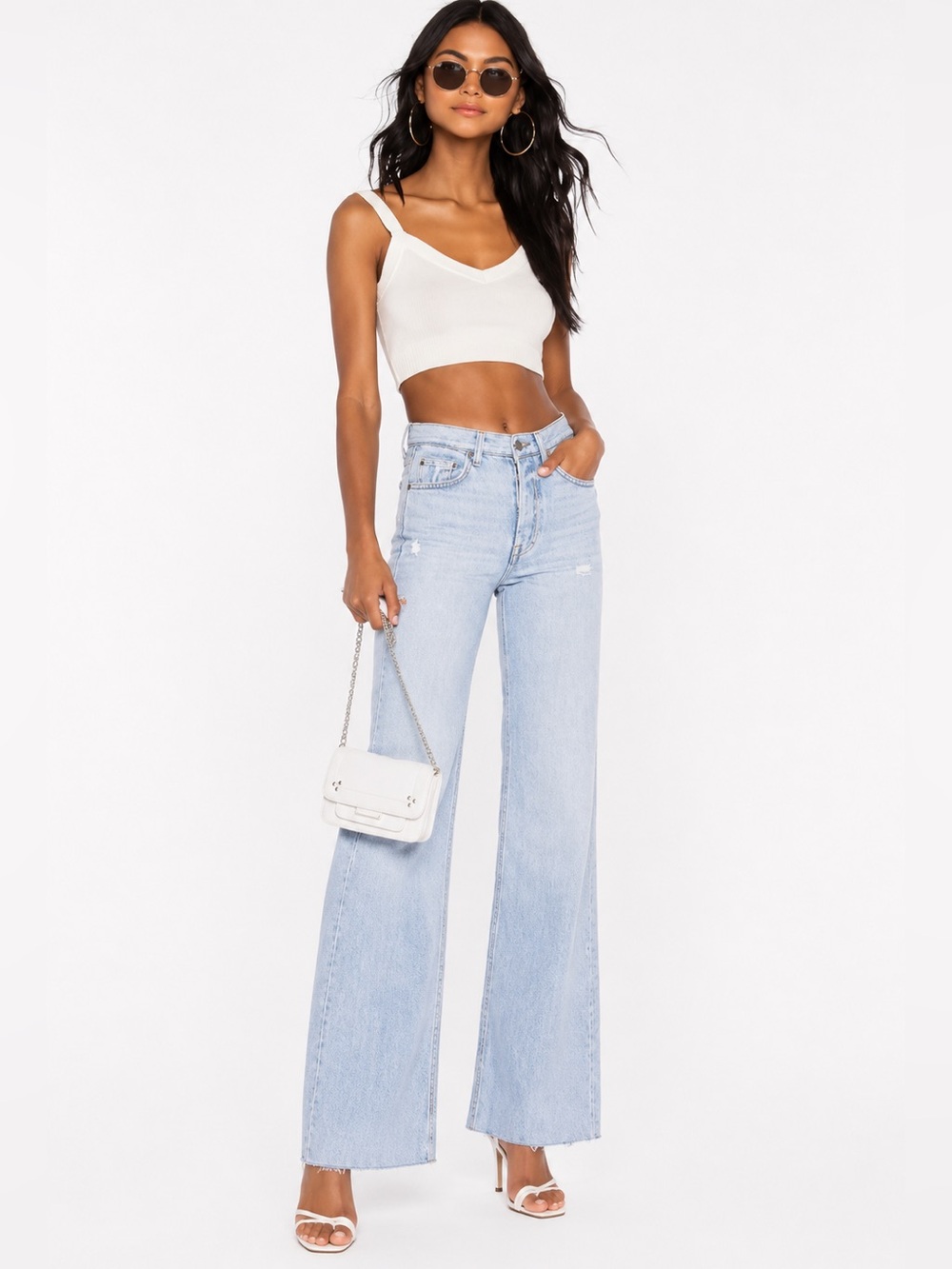 GRLFRND Carla Wide Leg Flare Distressed Jeans Women’s Sz 27 Keep Talking